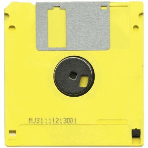 Retro Yellow Floppy Disk Showcasing Classic Data Storage Technology.