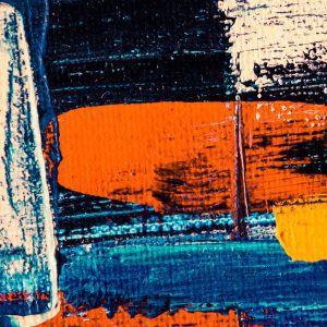 Colorful Abstract Painting Featuring Bold Orange And Blue Strokes.