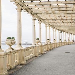 Elegant Pergola Overlooking The Atlantic Ocean In Porto, Portugal, Ideal For Travel Inspiration.