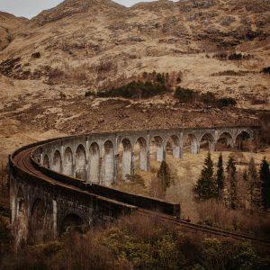 Stunning View Of The Glenfinnan Viaduct Amid The Autumn Landscape In Scotland. Perfect For Travel And Nature Enthusiasts.