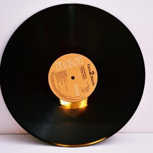 Close Up Of A Classic RCA Labeled Vinyl Record On A White Background.