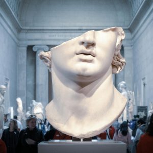 Greek Marble Head Bust On Display In A New York City Museum Exhibit.