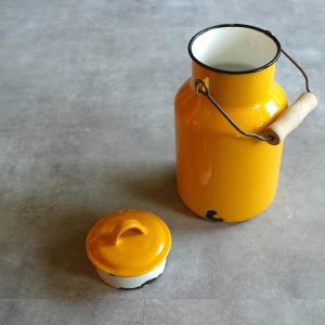 Yellow Enamel Milk Can, Opened