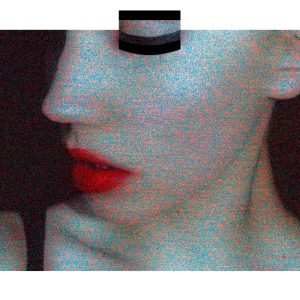 Abstract Portrait With Red Lips And Grainy Texture, Creating A Contemporary Artistic Vibe.