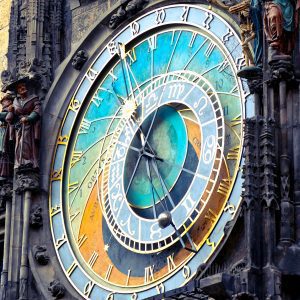 Close Up Of Prague's Historic Astronomical Clock Featuring Intricate Details And Vibrant Colors.